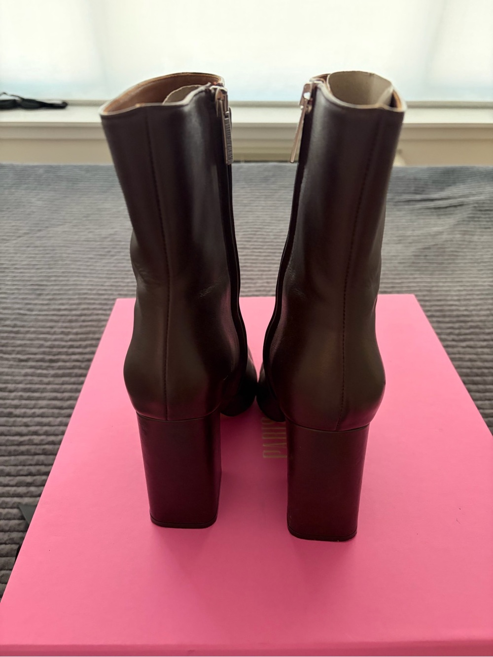 Paris Texas Black Leather Platform Block Heel Ankle Boots